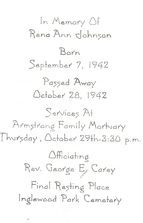 Rena Ann Johnson Funeral Card